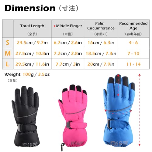 TRIWONDER Kids Winter Ski Snow Gloves Children Snowboard Gloves Cold Weather Waterproof for Boys Girls Toddler (Black, L (11-14 Years Old)) - Image 2