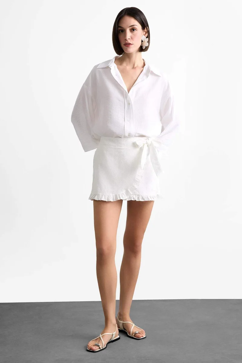 DeFacto Tied White Mini Skort