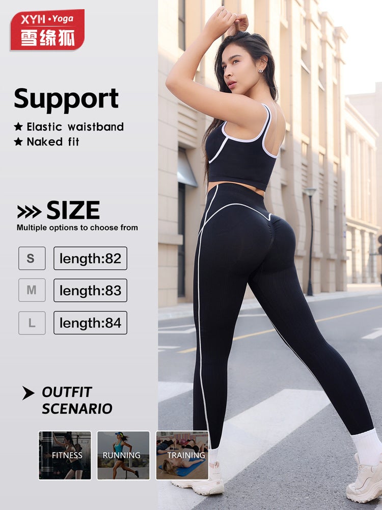 Trendy Color block High-Waisted Ribbed Yoga Pants for Women - Peach Butt Fit Tight-Fitting Long  Leggings - Image 3