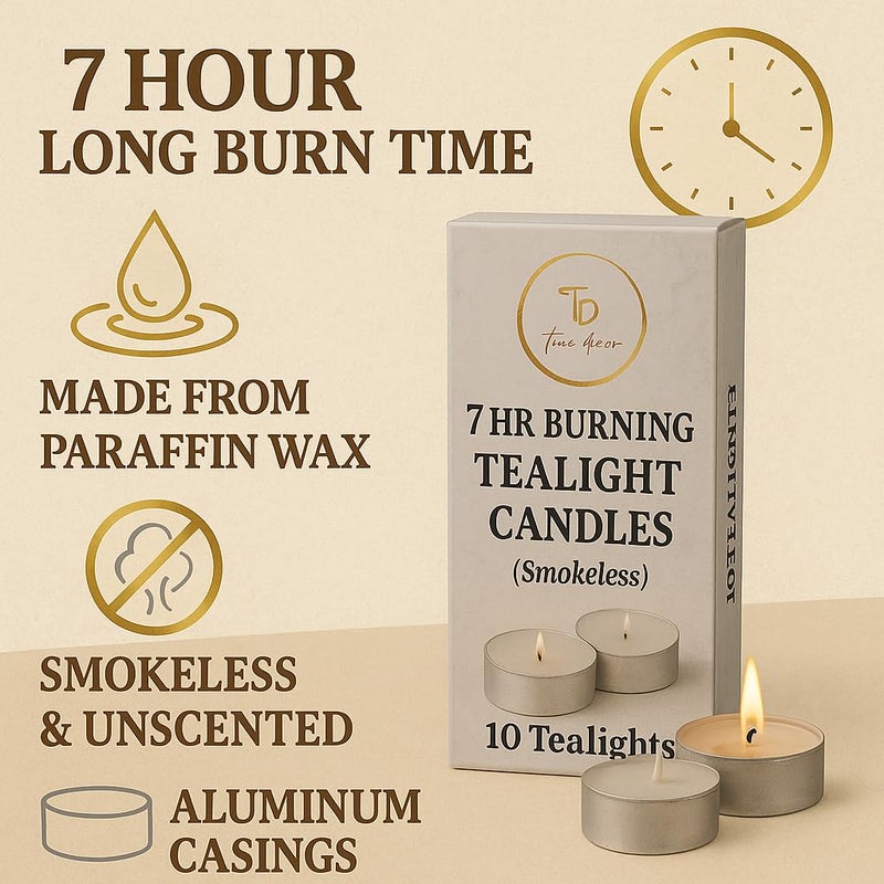 True Decor 7 Hour Long Lasting Tealight Unscented Candles 20G Tea Lights Candles Big Size Wax Candles Tealight Candles Set Of 100 5 X 5 Cm - Image 3