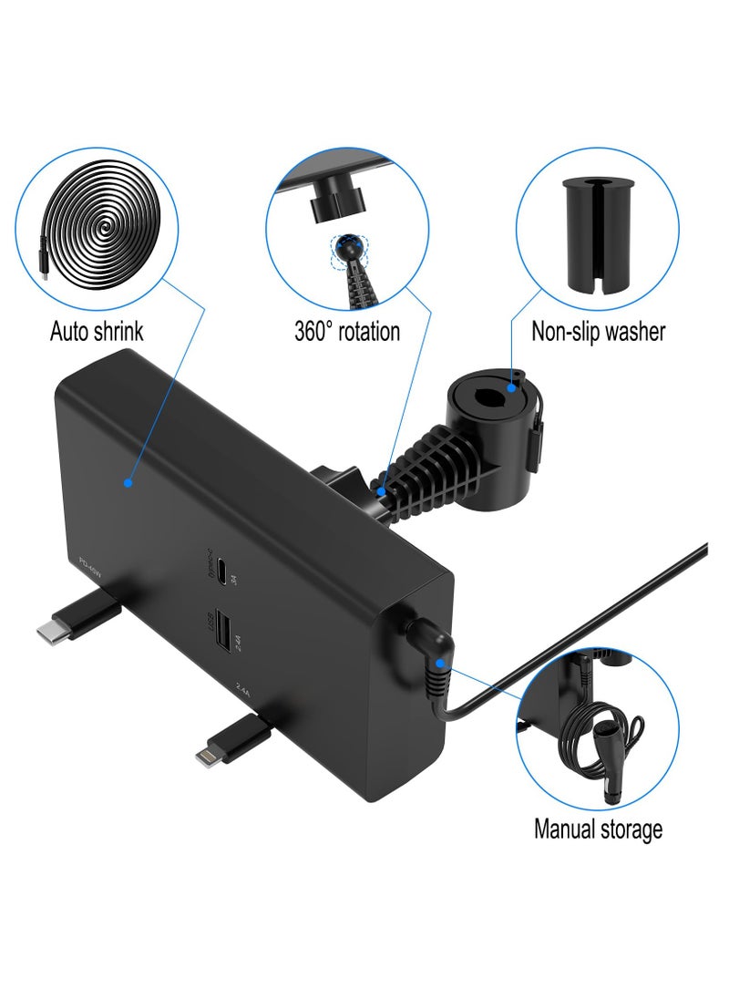 Excefore - Multi Car Retractable Backseat Car Charger 5 in 1 Car Charging Station Box for Notebook/iPhone/Samsung,60W Cigarette Lighter Adapter with 1M Cable Share Ride Customer Charging Dock Attach to Headrest - Image 1