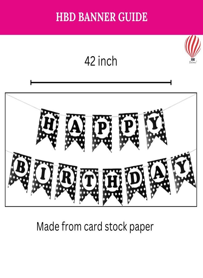 HK balloons 32 Pcs Happy Birthday Black Polka dot banner Decoration set items with black and white balloons & silver curtains for birthday decorations for boys husband - Image 5
