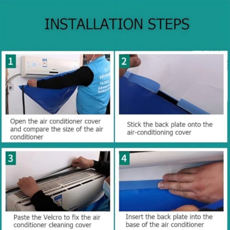 9pcs Mini Split AC Cleaning Kit, Waterproof Air Conditioner Cleaning Bag Cover Set, Wall Mounted Air Conditioner Maintenance Tools Accessories with Storage Bag Blue - Image 4