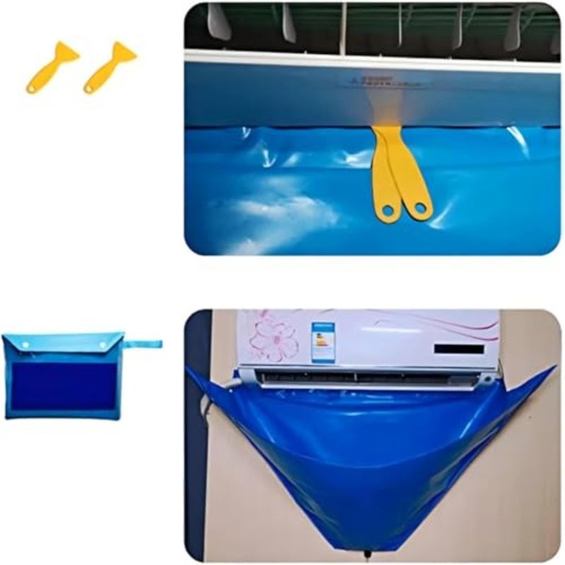 9pcs Mini Split AC Cleaning Kit, Waterproof Air Conditioner Cleaning Bag Cover Set, Wall Mounted Air Conditioner Maintenance Tools Accessories with Storage Bag Blue - Image 3