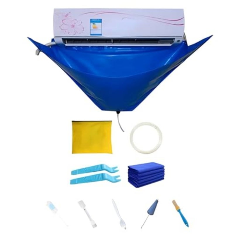 9pcs Mini Split AC Cleaning Kit, Waterproof Air Conditioner Cleaning Bag Cover Set, Wall Mounted Air Conditioner Maintenance Tools Accessories with Storage Bag Blue - Image 1