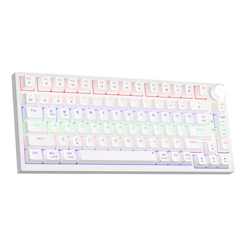 Newmen GM326 75% Percent Mechanical Keyboard,Wired Mini Backlit Hot Swappable Gaming Mechanical Keyboard with Knob,82 Keys Anti-Ghosting Compact White Gaming Keyboards for PC Win Mac,Red Switch - Image 1