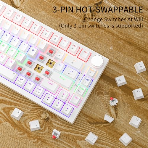 Newmen GM326 75% Percent Mechanical Keyboard,Wired Mini Backlit Hot Swappable Gaming Mechanical Keyboard with Knob,82 Keys Anti-Ghosting Compact White Gaming Keyboards for PC Win Mac,Red Switch - Image 3
