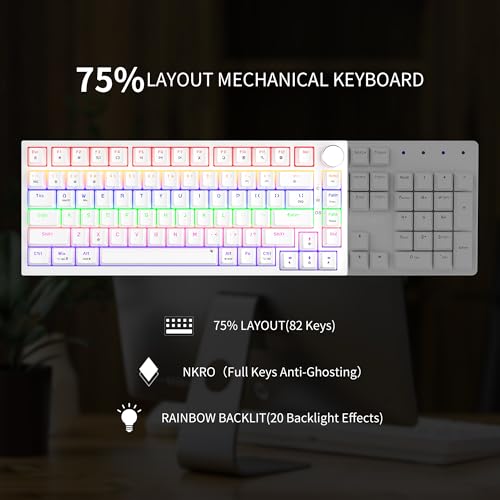 Newmen GM326 75% Percent Mechanical Keyboard,Wired Mini Backlit Hot Swappable Gaming Mechanical Keyboard with Knob,82 Keys Anti-Ghosting Compact White Gaming Keyboards for PC Win Mac,Red Switch - Image 5