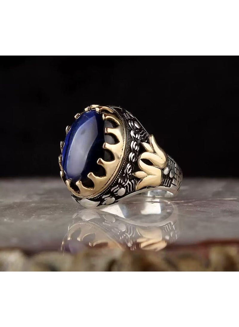 Men's ring, sapphire setting, brand new Turkish handmade ring gift, suitable for men, exquisite packaging, luxury gift for men, B2 ring size. - Image 1