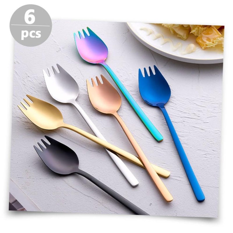 Stainless Steel Sporks Set 6-Piece Dual-Use Fork Spoons Heavy Duty Kitchen Utensils for Home Camping Travel - Image 4