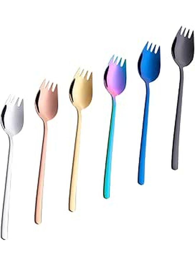 Stainless Steel Sporks Set 6-Piece Dual-Use Fork Spoons Heavy Duty Kitchen Utensils for Home Camping Travel - Image 1
