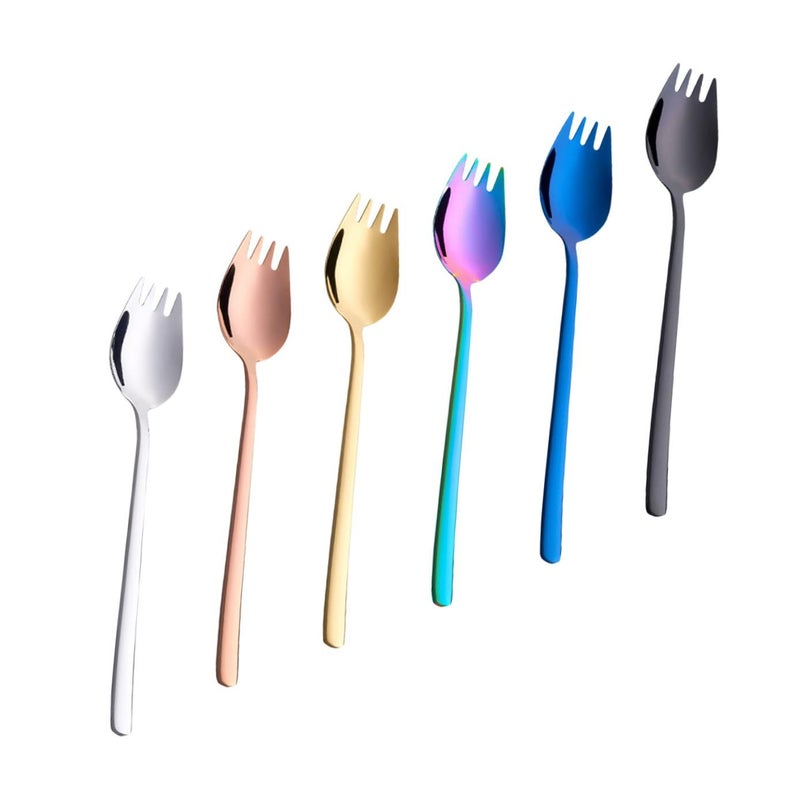 Stainless Steel Sporks Set 6-Piece Dual-Use Fork Spoons Heavy Duty Kitchen Utensils for Home Camping Travel - Image 2