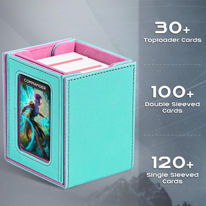 زد ال سي اي مربع Deck ZLCA MTG مع قائد نافذة عرض بطاقة تخزين بطاقة تداول يحمل 100 بطاقة مزدوجة الأكمام مناسبة ل TCG/CCG/PTCG/EDH/MAGIN/Sport Cards (Aqua & Pink) - Image 2