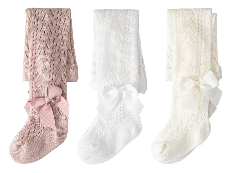 CHUNG Baby Girls Cotton Tights Thin Hollowed Summer with Bowknot Mesh Lace Fashion Toddler Footed Legging Pantyhose (S, 3pk,Bow,3-12M) - Image 1