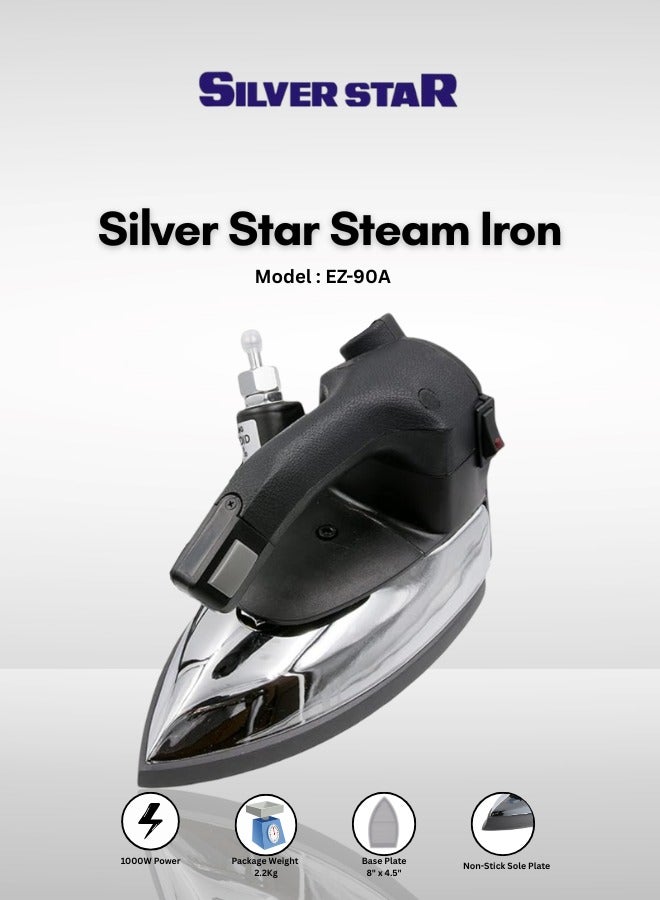 Silver Star EZ-90A Steam Iron –  Gravity Fed Hanging Bottle Clothes Iron with Non-Stick Laminate Sole Plate, Demineralizer Cartridge, Silicon Iron Rest & Hardware - Image 1