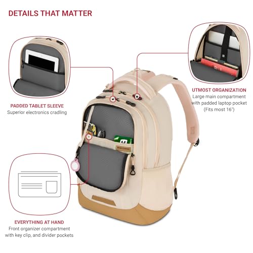 SwissGear Cecil 5505 Laptop Backpack, Cream/Warm Sand, 18-Inch - Image 3