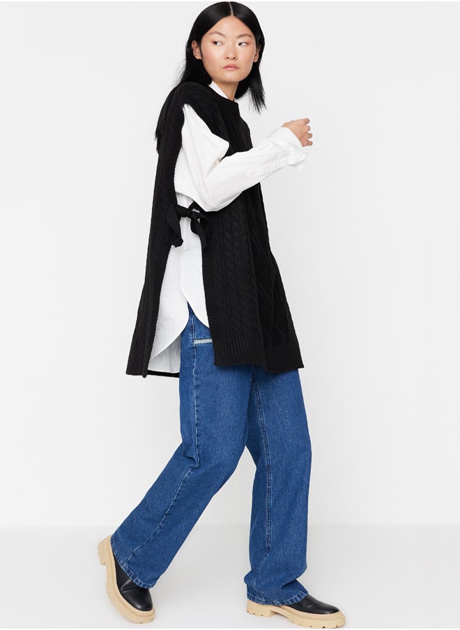 trendyol - Black Tie Waist Braided Knitwear Sweater TCTAW22UV0018 - Image 1