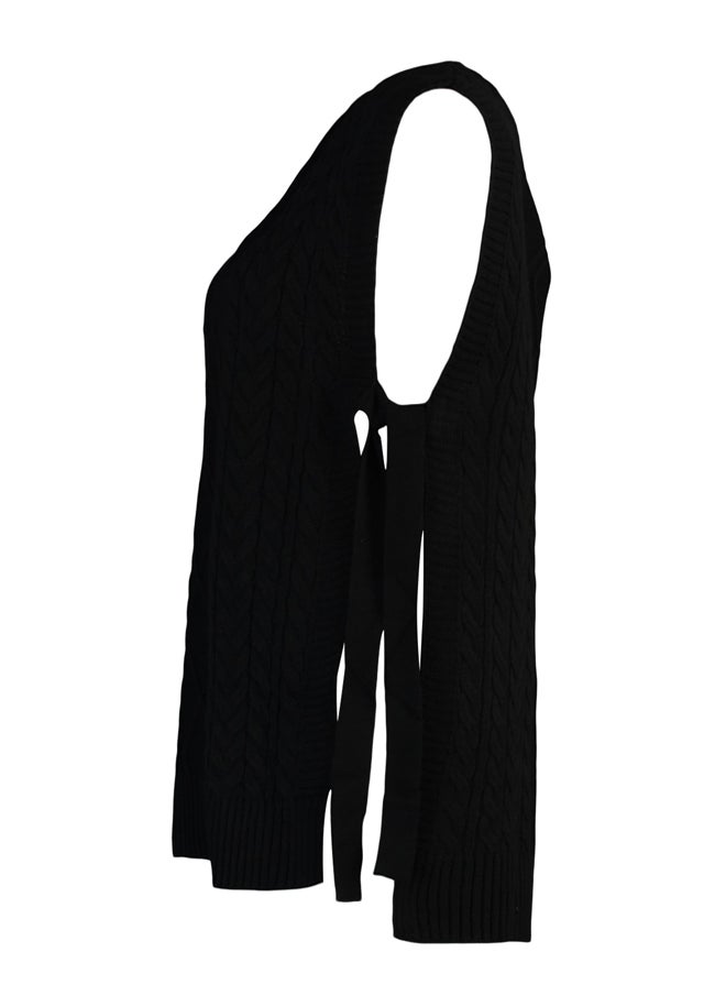 trendyol - Black Tie Waist Braided Knitwear Sweater TCTAW22UV0018 - Image 1