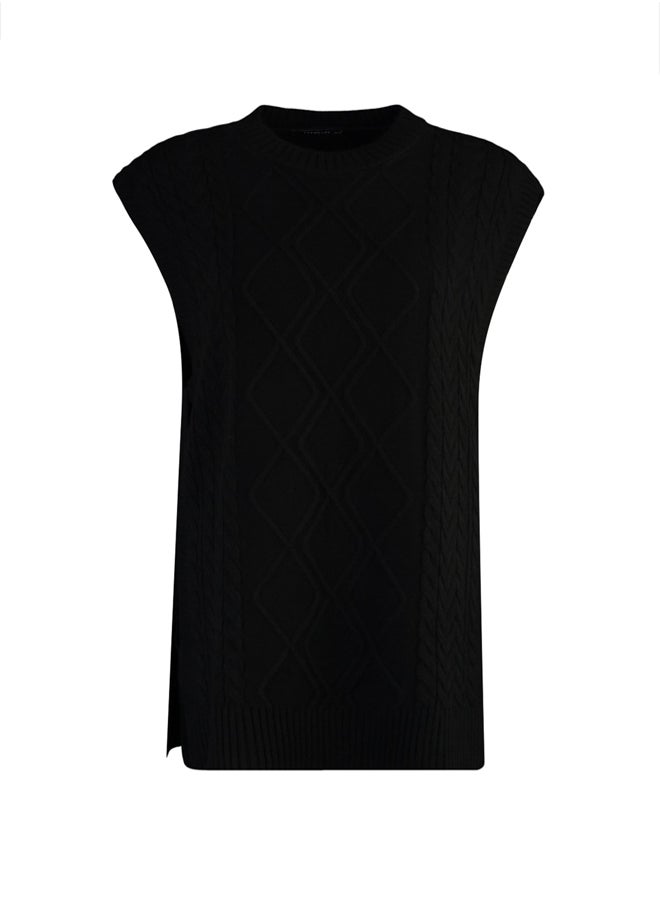 trendyol - Black Tie Waist Braided Knitwear Sweater TCTAW22UV0018 - Image 1