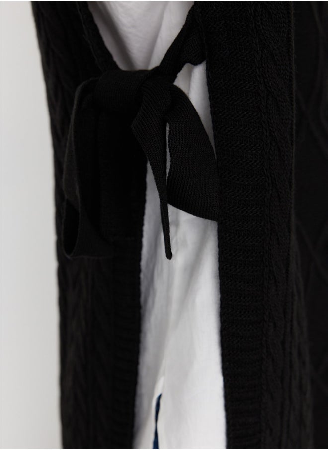 trendyol - Black Tie Waist Braided Knitwear Sweater TCTAW22UV0018 - Image 1