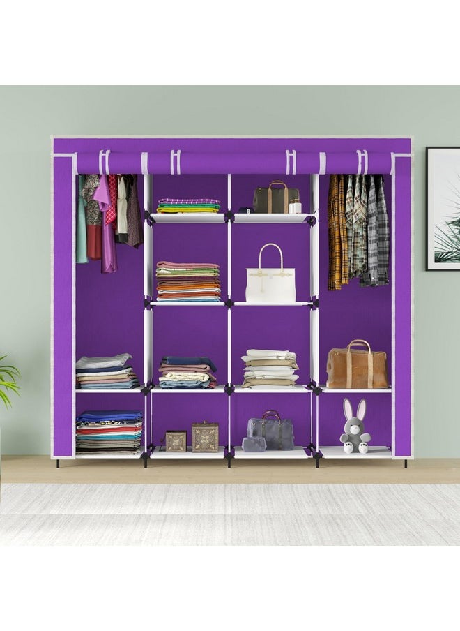 Whitecloud TRANSFORMING HOMES - Whitecloud TRANSFORMING HOMES® Collapsible Wardrobe 12 Shelves Almari Closet Clothes Storage Rack Quick and Easy to Assemble (W 88170) (Purple, Standard) - Image 1