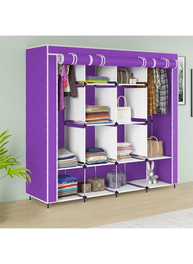 Whitecloud TRANSFORMING HOMES - Whitecloud TRANSFORMING HOMES® Collapsible Wardrobe 12 Shelves Almari Closet Clothes Storage Rack Quick and Easy to Assemble (W 88170) (Purple, Standard) - Image 1