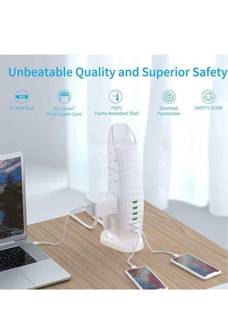 8 Way Stylish Power Extension Cord, 6 USB Fast Charging Ports, Burj Al Arab Power Socket, 2 Meters Cable Multiple Protection System 3000W, 4.2A Max Socket - Image 2