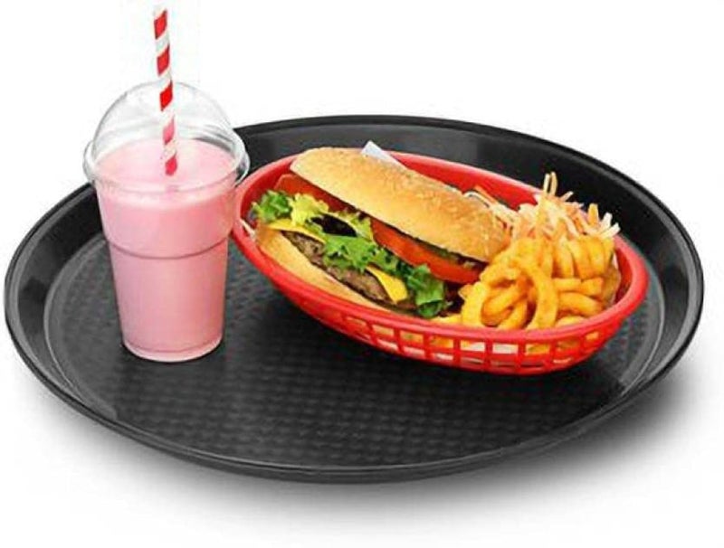 Everbuy® Food Grade with Unbreakable Round Tray for Home Kitchen for Serving Fast Food, Tea, Coffee, Dinner (35 cm, Black) -Set of 1 - Image 1