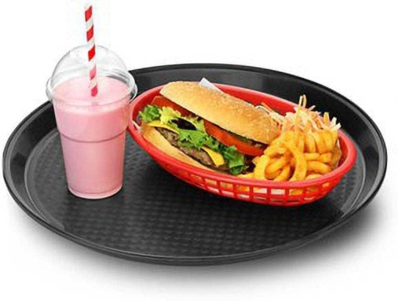 Everbuy® Food Grade with Unbreakable Round Tray for Home Kitchen for Serving Fast Food, Tea, Coffee, Dinner (35 cm, Black) -Set of 1 - Image 2