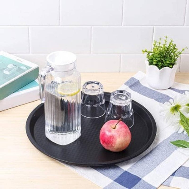 Everbuy® Food Grade with Unbreakable Round Tray for Home Kitchen for Serving Fast Food, Tea, Coffee, Dinner (35 cm, Black) -Set of 1 - Image 5