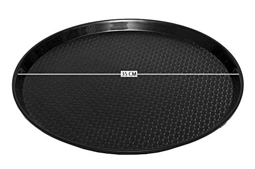 Everbuy® Food Grade with Unbreakable Round Tray for Home Kitchen for Serving Fast Food, Tea, Coffee, Dinner (35 cm, Black) -Set of 1 - Image 3