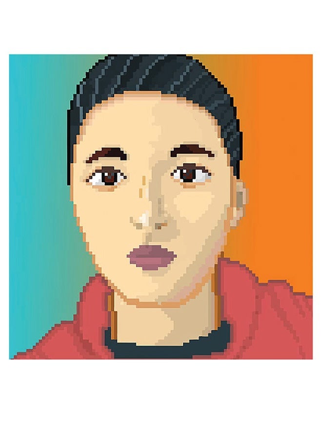 RYN Pixel Art Woman Themed Wall Art Beige/Black/Orange 30x30cm - Image 1