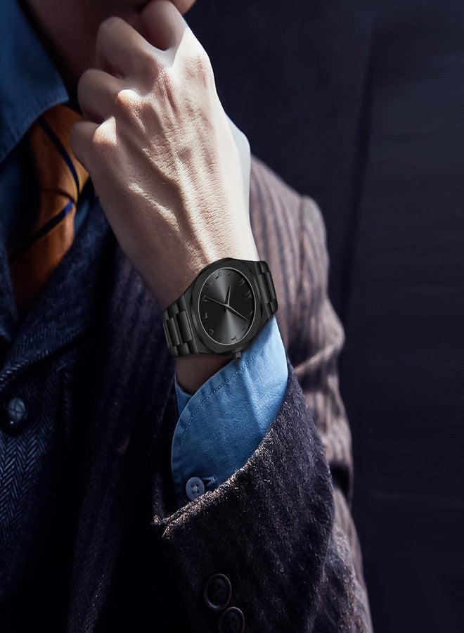 Gosasa Fashion Men's Quartz Watch with Middle Eastern Arabic Numeral Dial Design Stylish Stainless Steel Waterproof Business Casual Wristwatch, All Black, Fashion - Image 4