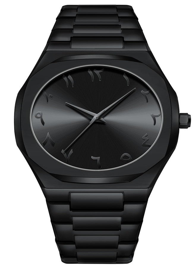 Gosasa Fashion Men's Quartz Watch with Middle Eastern Arabic Numeral Dial Design Stylish Stainless Steel Waterproof Business Casual Wristwatch, All Black, Fashion - Image 1