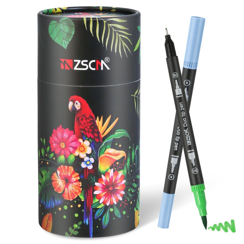ZSCM QUALITY DECIDES THE FUTURE ZSCM 48 Colors Markers for Adult Coloring Books No Bleeding - Duo Tip Art Pens, Fine & Brush Coloring Marker for Adult Calligraphy, Illustration, Cards Drawing, Note taking Lettering, Journaling - Image 1