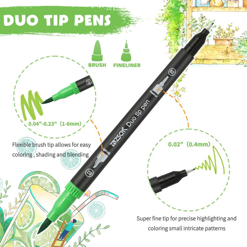 ZSCM QUALITY DECIDES THE FUTURE ZSCM 48 Colors Markers for Adult Coloring Books No Bleeding - Duo Tip Art Pens, Fine & Brush Coloring Marker for Adult Calligraphy, Illustration, Cards Drawing, Note taking Lettering, Journaling - Image 2