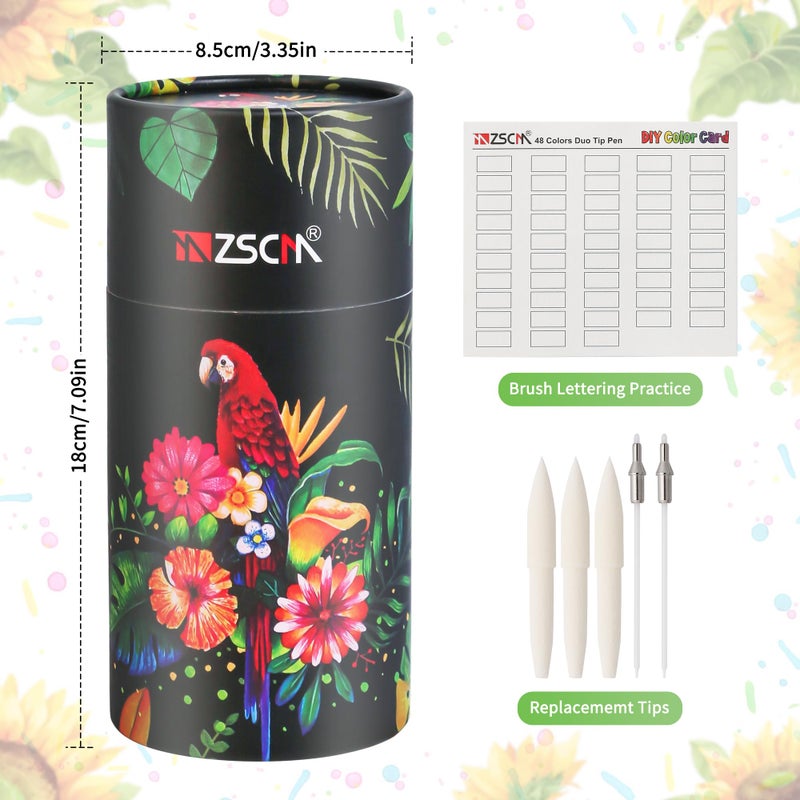 ZSCM QUALITY DECIDES THE FUTURE ZSCM 48 Colors Markers for Adult Coloring Books No Bleeding - Duo Tip Art Pens, Fine & Brush Coloring Marker for Adult Calligraphy, Illustration, Cards Drawing, Note taking Lettering, Journaling - Image 3