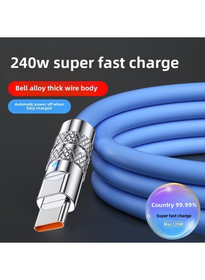 USB Extension Line Android Rotating With Light 500W Flash Charging Data Line Bold Fast Charging For Huawei OPPO Glory-Color:Blue [direct Plug 240w] Bold Zinc Alloy: Oblate - Bold Process [ 2.94m ] Indicator Light/do Not Damage The Machine  - Image 1