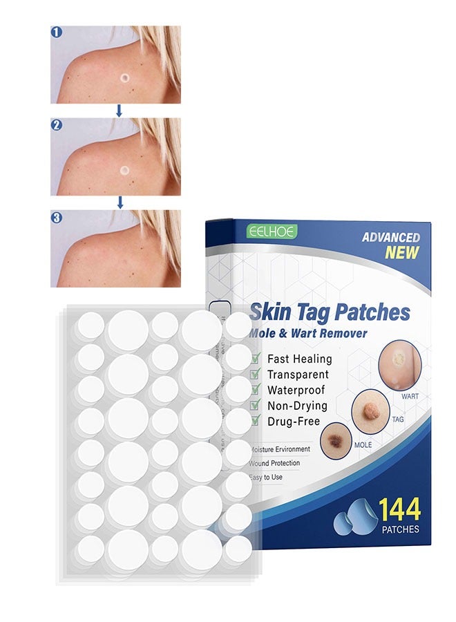 EELHOE Skin Tag Patches 144 Patches, Mole Warts Removal Sticker, Wound Protection, Natural Ingredients Skin Tag Remover Stickers - Image 1