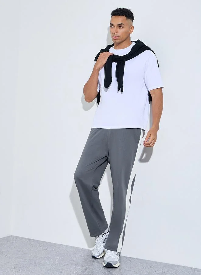 Styli Grey Side Striped Relaxed Fit Joggers with Zip Pockets