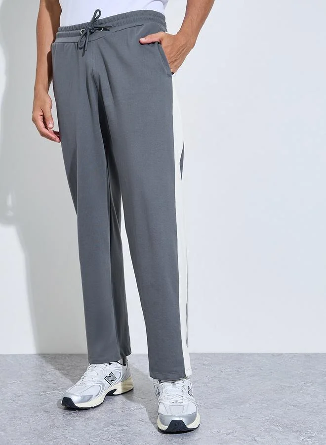 Styli Grey Side Striped Relaxed Fit Joggers with Zip Pockets