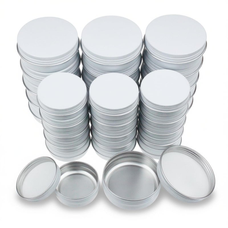 32 Pieces Screw Lid Round Aluminum Tins Empty Metal Jars Spice Lip Balm Candle Storage Containers Travel Cans 2oz 1oz Mixed Sizes White