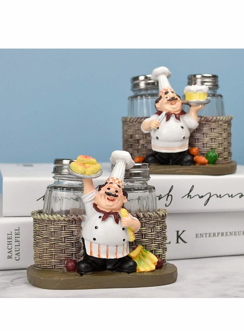 KASTWAVE Glass Spice Jars Salt and Pepper Shakers Chef Decorative Statue Spice Organizer with Holder Figurine Gift for Family Kitchen Restaurant Cafe Bakery Seasoning Jar Creative Handicraft Gifts  - Image 5