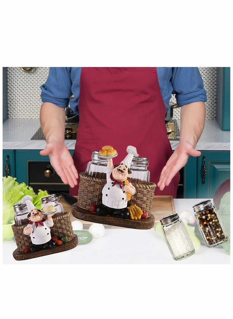 KASTWAVE Glass Spice Jars Salt and Pepper Shakers Chef Decorative Statue Spice Organizer with Holder Figurine Gift for Family Kitchen Restaurant Cafe Bakery Seasoning Jar Creative Handicraft Gifts  - Image 2