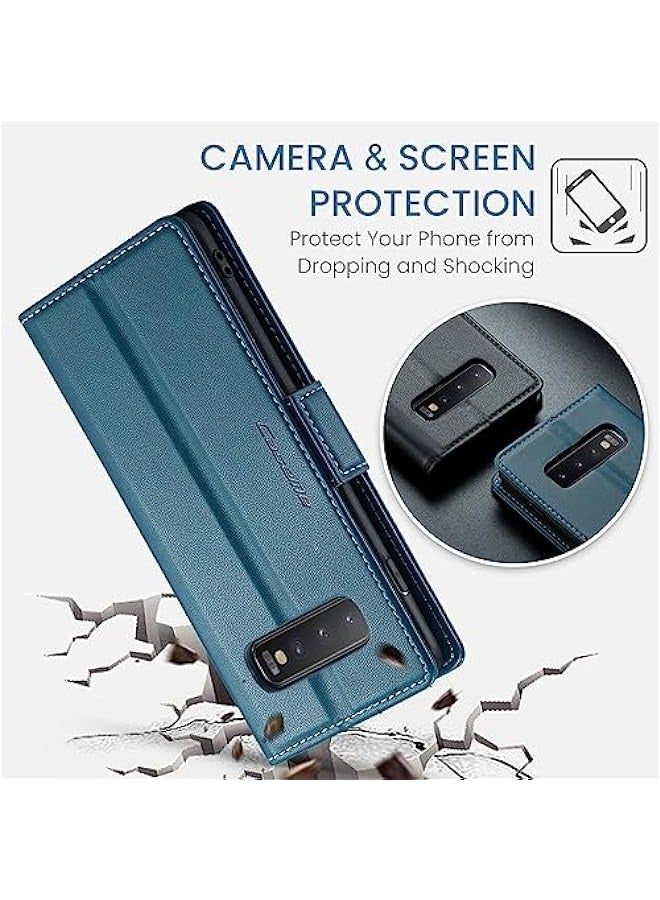 غطاء حماية قابل للطي مع محفظة لبطاقات الهوية والائتمان وجيوب للنقود لهاتف Samsung Galaxy S10+ Plus 6.4 بلون أزرق عصري. - Image 5