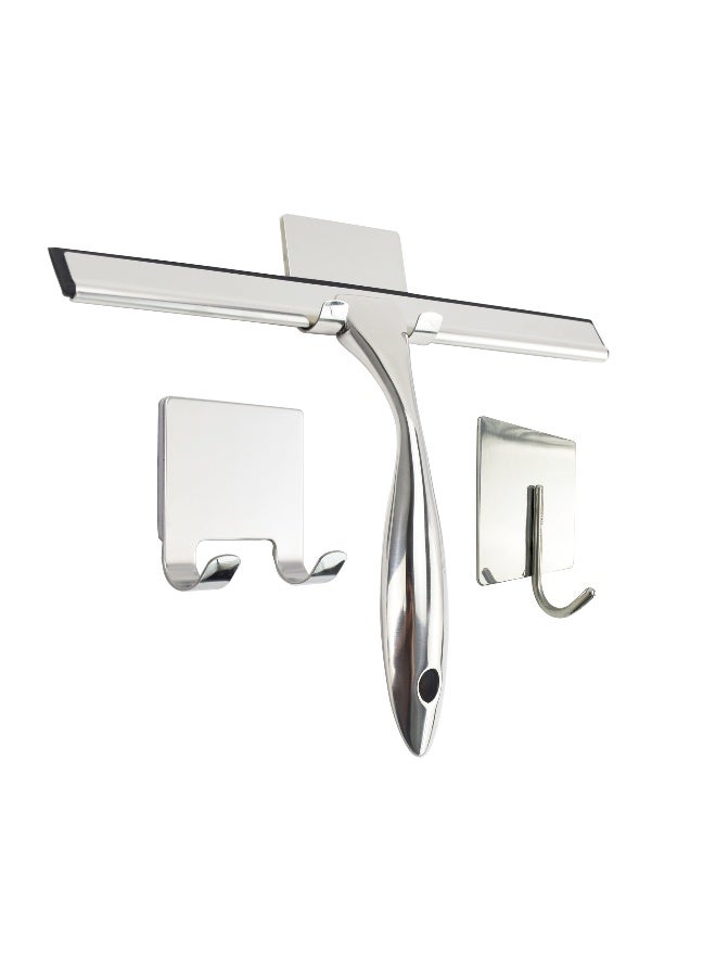 NIBEMINENT All-Purpose Stainless Steel Shower Squeegee for Shower Glass Door with 3 Adhesive Hooks, Bathroom Cleaner Tool Household Window Mirror Squeegee , Cleaning Tile Wall, Car - Image 1