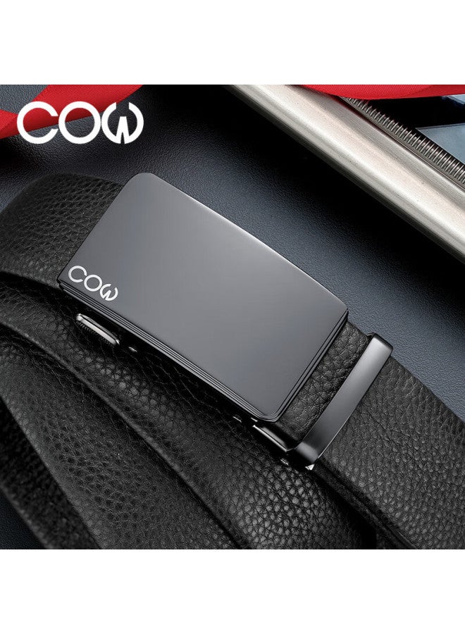 Cow Men's Leather Belt, Fashionable Top-grain Cowhide Automatic Buckle Belt Gift Box, Business Trouser Belt, Birthday Gift For Boyfriend - Image 1
