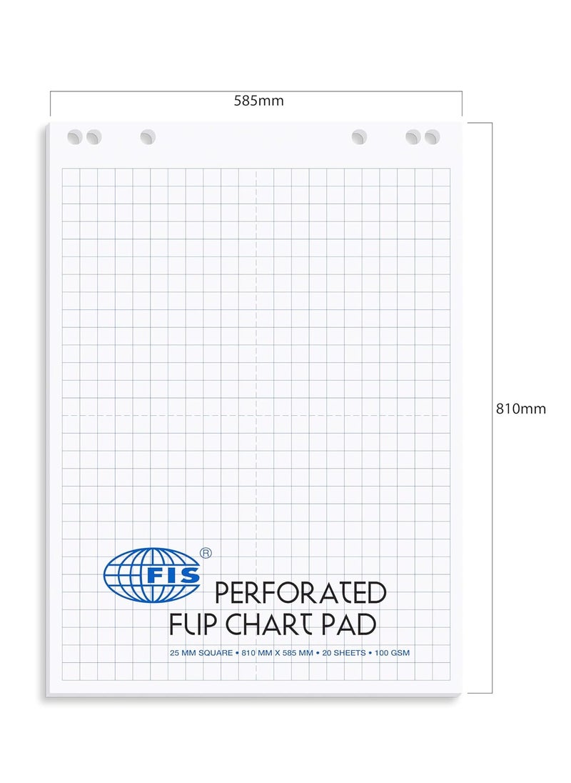 FIS - FIS Perforated Flip Chart Pad, 100 GSM, Size:810x585mm, 25mm Square-20 Sheets - FSFC20-25MM - Image 1