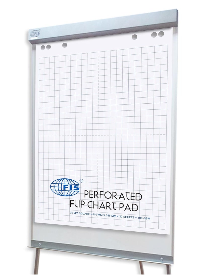 FIS - FIS Perforated Flip Chart Pad, 100 GSM, Size:810x585mm, 25mm Square-20 Sheets - FSFC20-25MM - Image 1