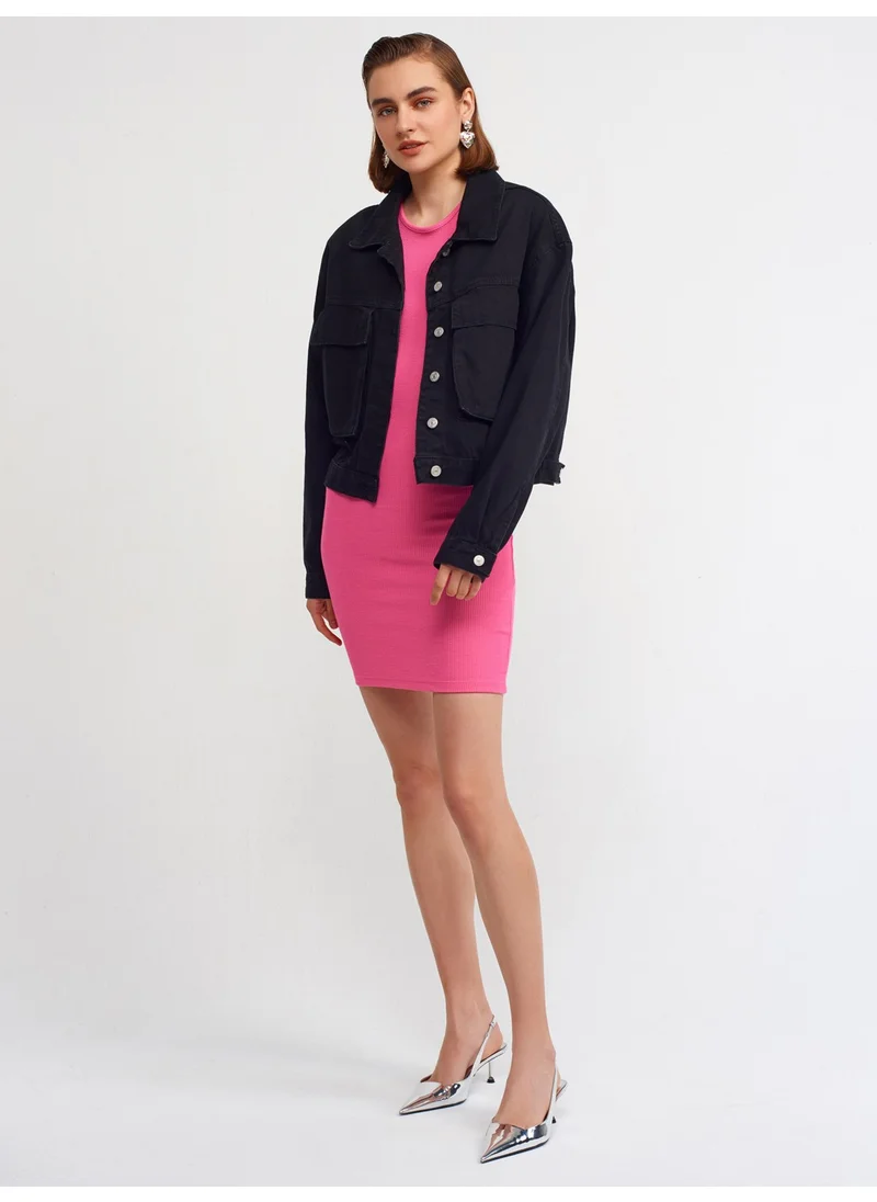 Dilvin 65308 Pocket Bellows Crop Coat-Black